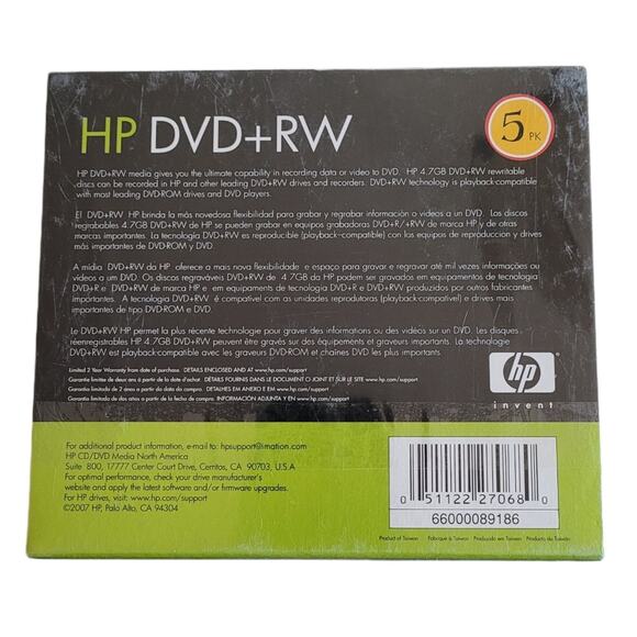 Sealed 5 HP DVD+RW 4x Write and Re-write Video & Data 4.7 GB Data 120 min Video - Picture 2 of 4